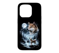 Custodia per iPhone 15 Pro Shiba Inu Howling to the Moon Retro 90's Dog