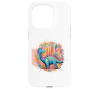Custodia per iPhone 15 Pro Spighe colorate di dinosauro magico per gli amanti dei dinosauri Dino World