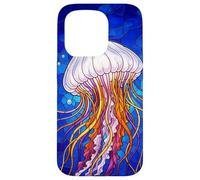 Custodia per iPhone 15 Pro Stained Glass Jellyfish Mosaic Art Ocean Creature