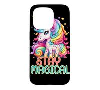 Custodia per iPhone 15 Pro Stay Magical Unicorn, simpatica grafica con fantasia arcobaleno