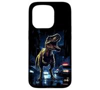 Custodia per iPhone 15 Pro T-Rex Dinosaur Roaring City at Night Graphic Design Japanese