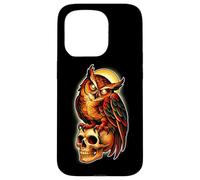 Custodia per iPhone 15 Pro Tatuaggio Mystic Owl Skull Full Moon - Design estetico scuro