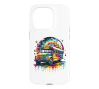 Custodia per iPhone 15 Pro Tie Dye School Bus Art Psychedelic Retro Colors Futuristic
