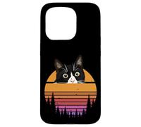 Custodia per iPhone 15 Pro Tuxedo Cat Retro 70s Sunset Vintage Cat Lover