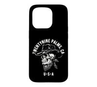 Custodia per iPhone 15 Pro Twentynine Palms CA, teschio da cowboy, stile vintage invecchiato
