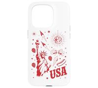 Custodia per iPhone 15 Pro USA Statua Della Libertà Retro Party Icons backprint