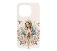 Custodia per iPhone 15 Pro Vergine Maria Floreale Preghiera Arte con Gigli e Colibrì