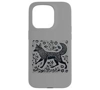 Custodia per iPhone 15 Pro Vintage Cottagecore Folk Art Fox Linocut dall'aspetto fresco