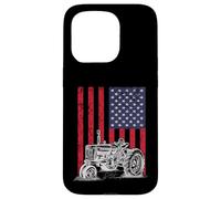 Custodia per iPhone 15 Pro Vintage Farming Tractor American Flag Patriotic