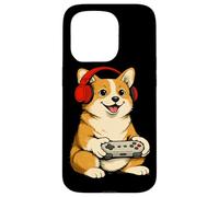 Custodia per iPhone 15 Pro Vintage Giapponese Corgi Cane Gamer Grafica Retro Giappone Anime