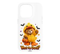 Custodia per iPhone 15 Pro What The Duck Halloween Teddy Bear Wearing Yeallow Duck