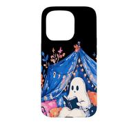 Custodia per iPhone 15 Pro Whimsical Ghost Reading Book in Tent Cozy Halloween Reader