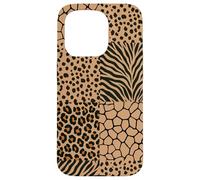 Custodia per iPhone 15 Pro Wild Safari Animal Patchwork Beige Pattern Collage