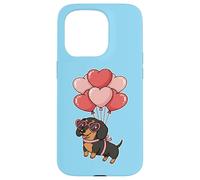 Custodia per iPhone 15 Pro Womens Girls Valentines Day Heart Black Tan Dachshund Lover