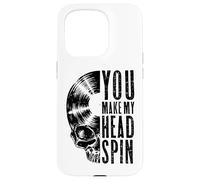 Custodia per iPhone 15 Pro You Make My Head Spin, teschio gotico da collezione di dischi vintage