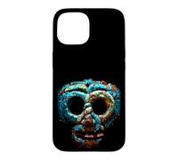 Custodia per iPhone 15 Quetzalcoatl Maschera Azteca Mosaico Turchese