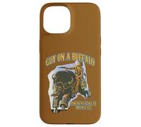 Custodia per iPhone 15 Ragazzo su un bufalo pugno quel cougar in faccia Retro Western