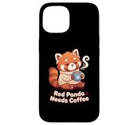 Custodia per iPhone 15 Red panda needs Coffee Red Panda Girls Kids