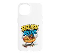 Custodia per iPhone 15 Relish The Ride - Divertente skateboarder con hot dog