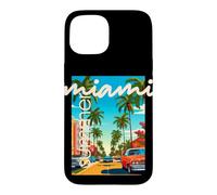 Custodia per iPhone 15 Retro Miami Summer Palm Tree Street Classic Car Graphic