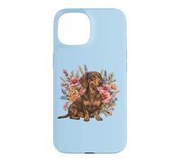 Custodia per iPhone 15 Retro Vintage Flowers Floral Brown Chocolate Dachshund Lover