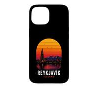Custodia per iPhone 15 Reykjavik Islanda Retro Nordic Northern Lights Montagne Sci