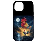 Custodia per iPhone 15 Rooster Howling to The Moon Vintage Funny Rooster