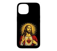 Custodia per iPhone 15 Sacro Gesù Cuore Pop Art Halo Christian Icona devozionale