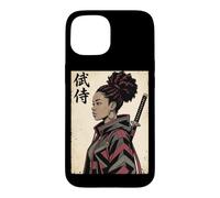 Custodia per iPhone 15 Samurai africano Donna Combattente Katana Anime Nero Giapponese