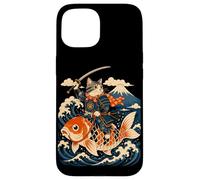 Custodia per iPhone 15 Samurai Cat Equitazione Koi Anime Guerriero Giapponese Arte