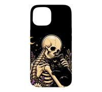 Custodia per iPhone 15 Scheletro Gatto Nero Gatto Gotico Floreale