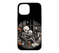 Custodia per iPhone 15 Scheletro Lettura Gotica Biblioteca Luna Notte Libro Am