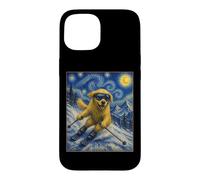 Custodia per iPhone 15 Sci Golden Retriever Art Sciatore Cane su Ski Hill