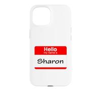 Custodia per iPhone 15 Sharon, targhetta con scritta "Hello My Name is Name"