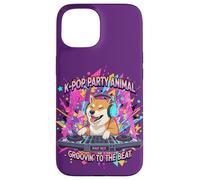 Custodia per iPhone 15 Shiba Inu DJ K-Pop Party Cane Divertente