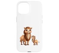 Custodia per iPhone 15 Simpatico design a forma di cammello con mamma e bambino