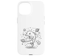 Custodia per iPhone 15 Sorridente delfino esploratore cosmico con pianeti e stelle