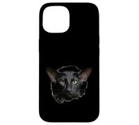 Custodia per iPhone 15 Striking Black Oriental Shorthair Cat che sbircia attraverso