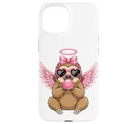 Custodia per iPhone 15 Sweet Valentine's Day Sloth Angel With Pink Wings