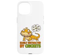 Custodia per iPhone 15 T-shirt divertente con drago barbuto distratto da crickets