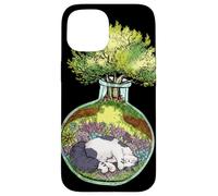 Custodia per iPhone 15 Terrario gatto addormentato albero foresta grafica botanica