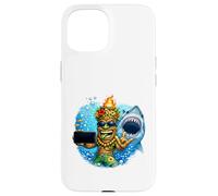 Custodia per iPhone 15 Tiki Man Shark Selfie - Isola divertente Ocean Vibes Tropical