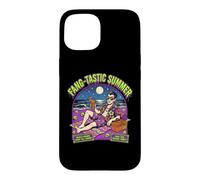 Custodia per iPhone 15 Vacanze estive di Halloween a Dracula sulla spiaggia dei vampiri con Fang-Tastic