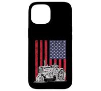 Custodia per iPhone 15 Vintage Farming Tractor American Flag Patriotic
