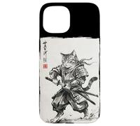 Custodia per iPhone 15 Vintage Samurai Cat Japanese Sumi-e Ink Feline Arti Marziali