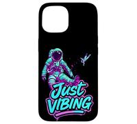 Custodia per iPhone 15 Viola e Teal Astronaut Just Vibing Graphic per gli uomini
