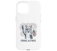 Custodia per iPhone 15 Volpe selvaggia e libera divertente patriottica 4 luglio Fox