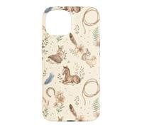 Custodia per iPhone 15 Western Cottagecore Agnello Puledro Coniglio Ferro di Cavallo Acquerello