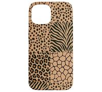 Custodia per iPhone 15 Wild Safari Animal Patchwork Beige Pattern Collage