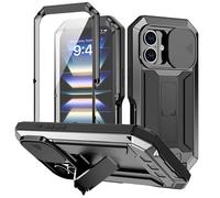 Custodia per iPhone 16/16 Plus/16 Pro/16 PRO Max, Cover con Protezione Lente, Ricarica Wireless Case con Supporto Pieghevole Invisibile, Antiscivolo, Antiurto(Nero,16ProMax)